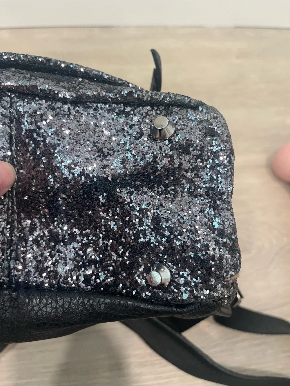 Chiara Ferragni Flirting Glitter Backpack Dark Silver Black Eye Leather Mini